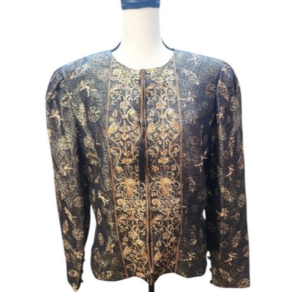 Adrianna Papell Vintage Silk Chinese Jacket Size 12 Made in Korea Boho Dressy